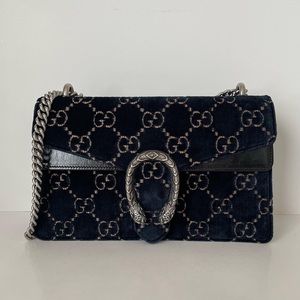 Authentic Gucci Velvet Small Dionysus Navy/Black